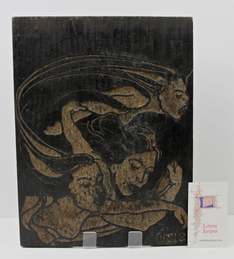 “SIDHE” carved woodblock c.1900. Art Nouveau style. - Click Image to Close