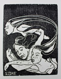 “SIDHE” carved woodblock c.1900. Art Nouveau style.