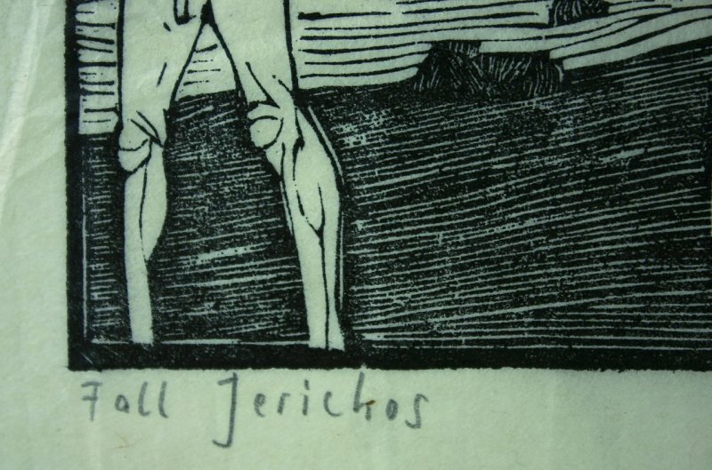 Woodcut, "The Fall of Jericho". Signed & dated 1956. - Click Image to Close