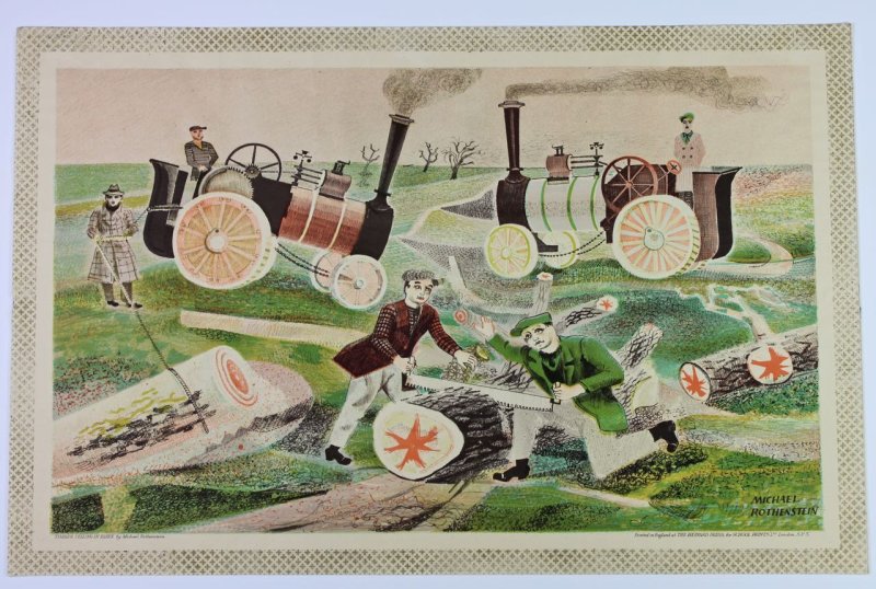 “Timber felling in Essex” 1946 Rothenstein lithograph - Click Image to Close