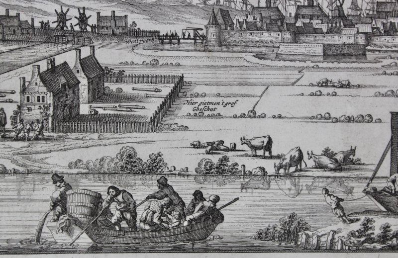 Panoramic Map of Dunkirk, Flanders/France, Blau & Sanderus, 1652. - Click Image to Close
