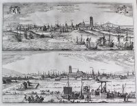 Panoramic Map of Dunkirk, Flanders/France, Blau & Sanderus, 1652.