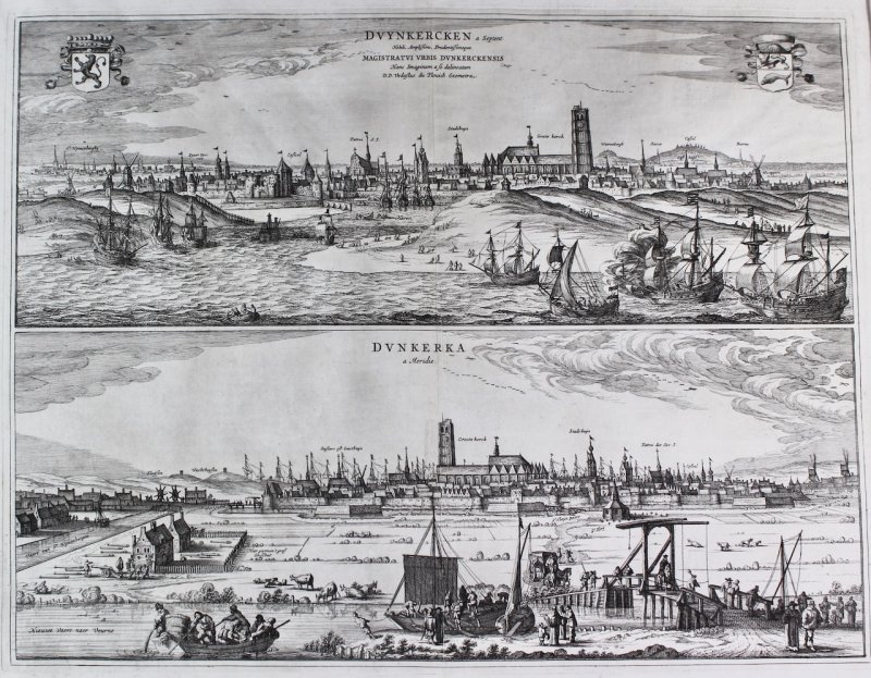 Panoramic Map of Dunkirk, Flanders/France, Blau & Sanderus, 1652. - Click Image to Close