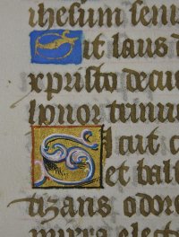 Finely detailed initials in a late Book of Hours