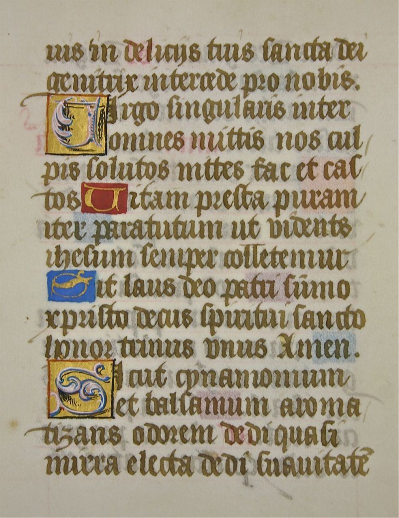 Finely detailed initials in a late Book of Hours - Click Image to Close