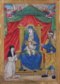 Book of Hours Miniature c.1490. Donor portrait with Mary & Jesus