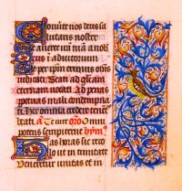 Charming "hybrid" in a M/s Book of Hours leaf, c. 1465