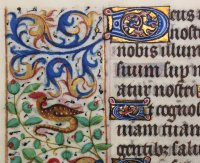 A charming "hybrid" dragon/rooster. Hours leaf, c.1465.