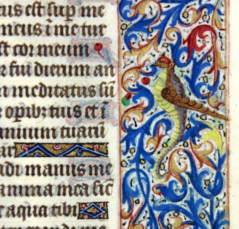 Dragon/Bird hybrid. Book of Hours leaf, 1465, France - Click Image to Close
