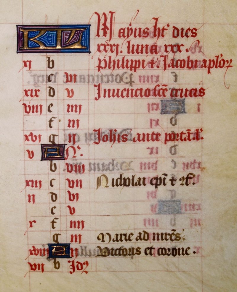 Calendar leaf for May. Book of Hours, c.1475. - Click Image to Close