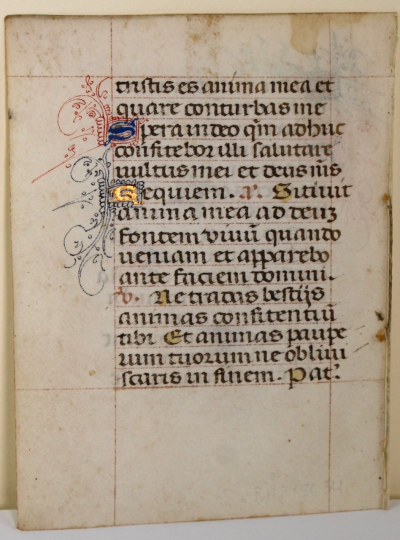 Intricate Flemish penwork. Hours leaf, Flanders, c.1450. - Click Image to Close