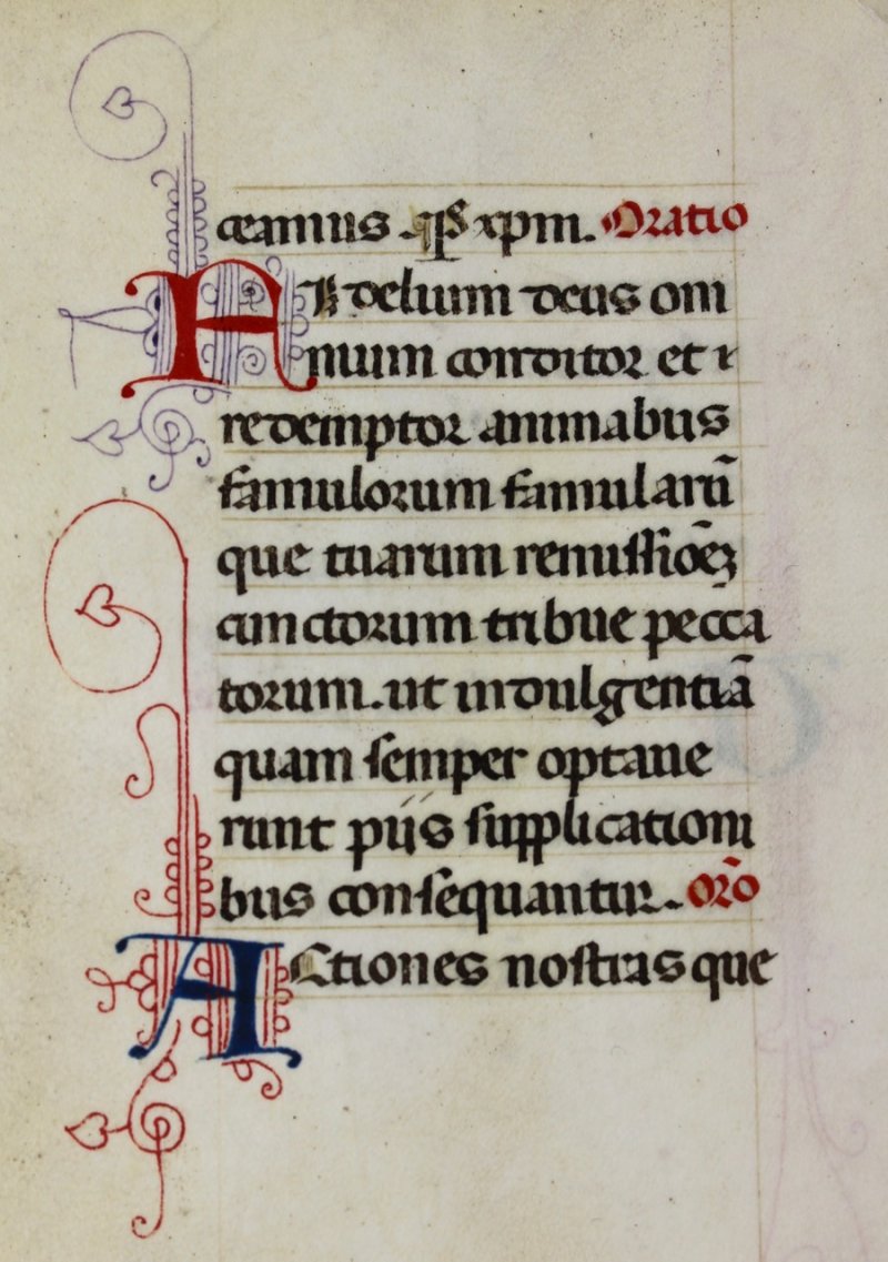 Delightful, assured penwork. Book of Hours leaf, c.1460. - Click Image to Close