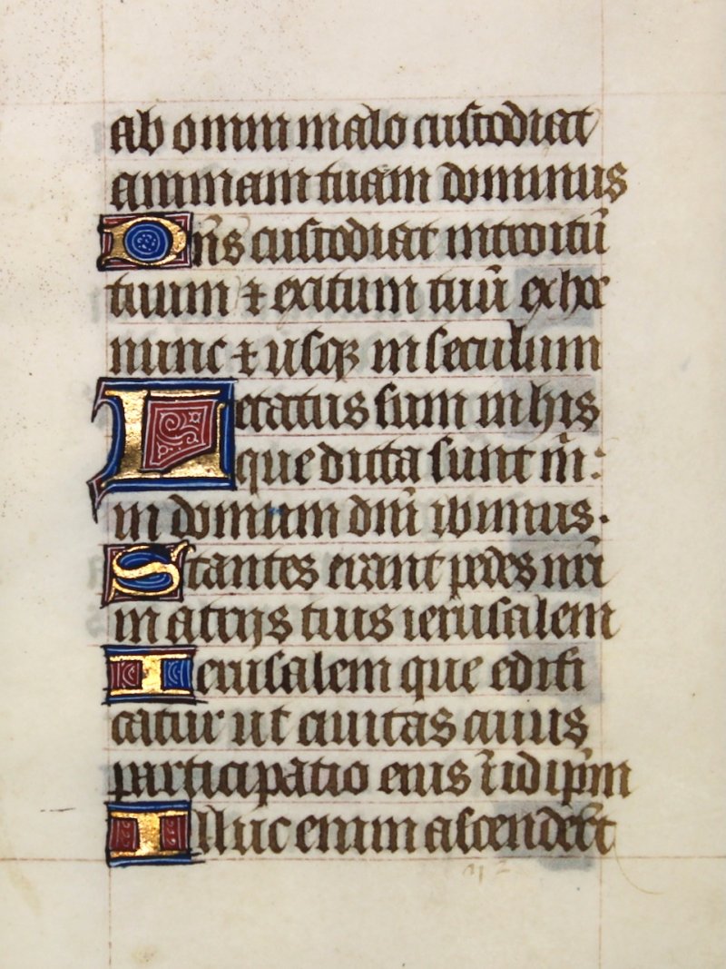 Gilded initials, Book of Hours leaf. c.1450, France. - Click Image to Close