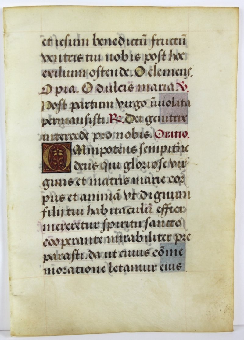 Marian Antiphons in a Book of Hours. c.1500 vellum leaf, France. - Click Image to Close