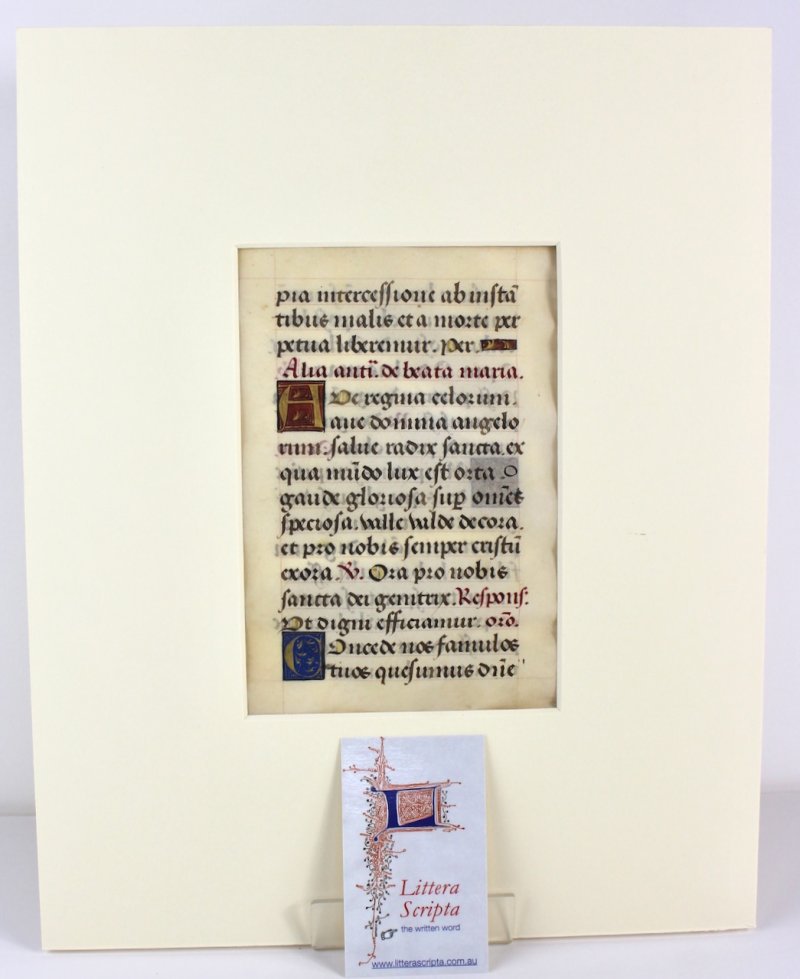 Marian Antiphons in a Book of Hours. c.1500 vellum leaf, France. - Click Image to Close