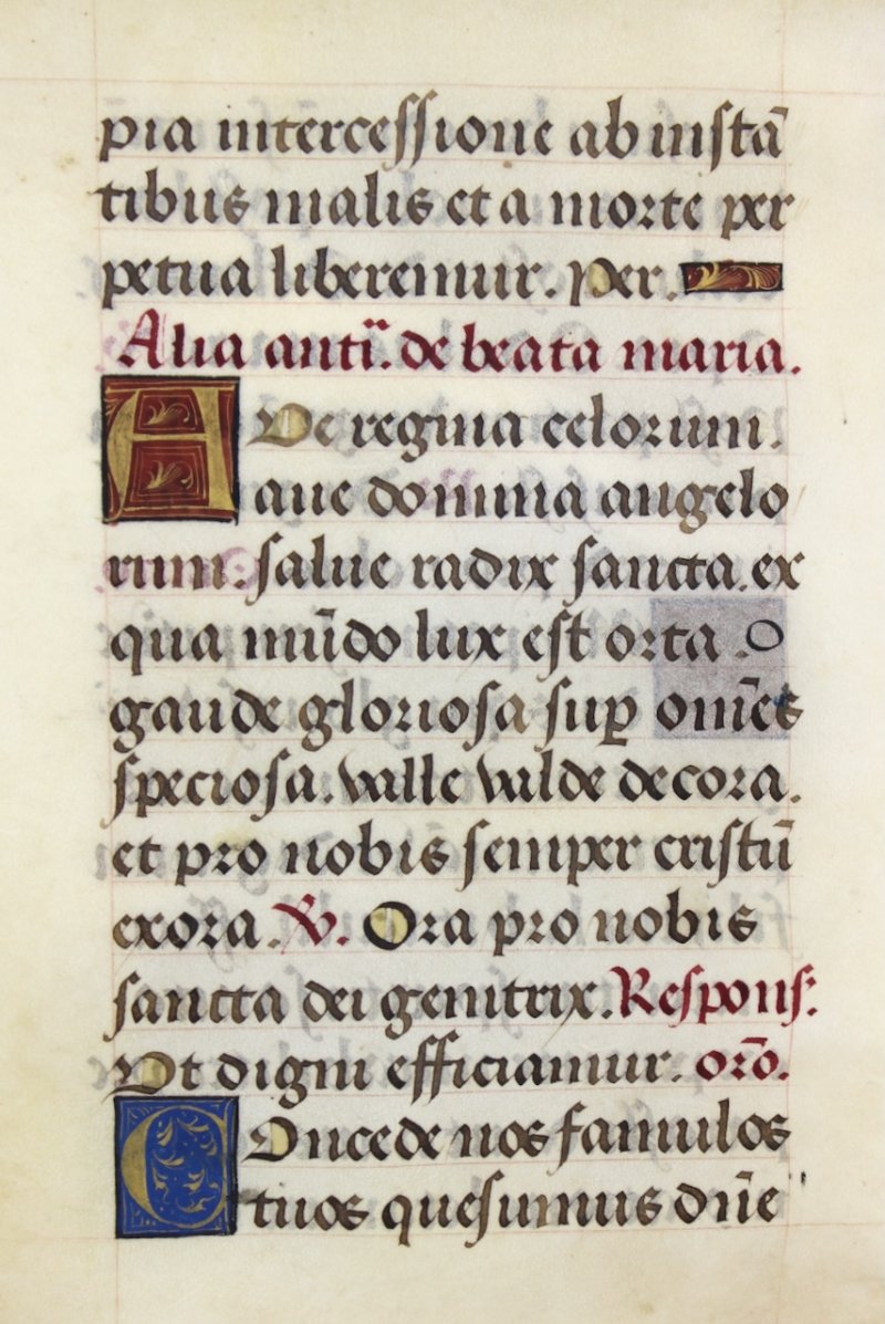 Marian Antiphons in a Book of Hours. c.1500 vellum leaf, France. - Click Image to Close