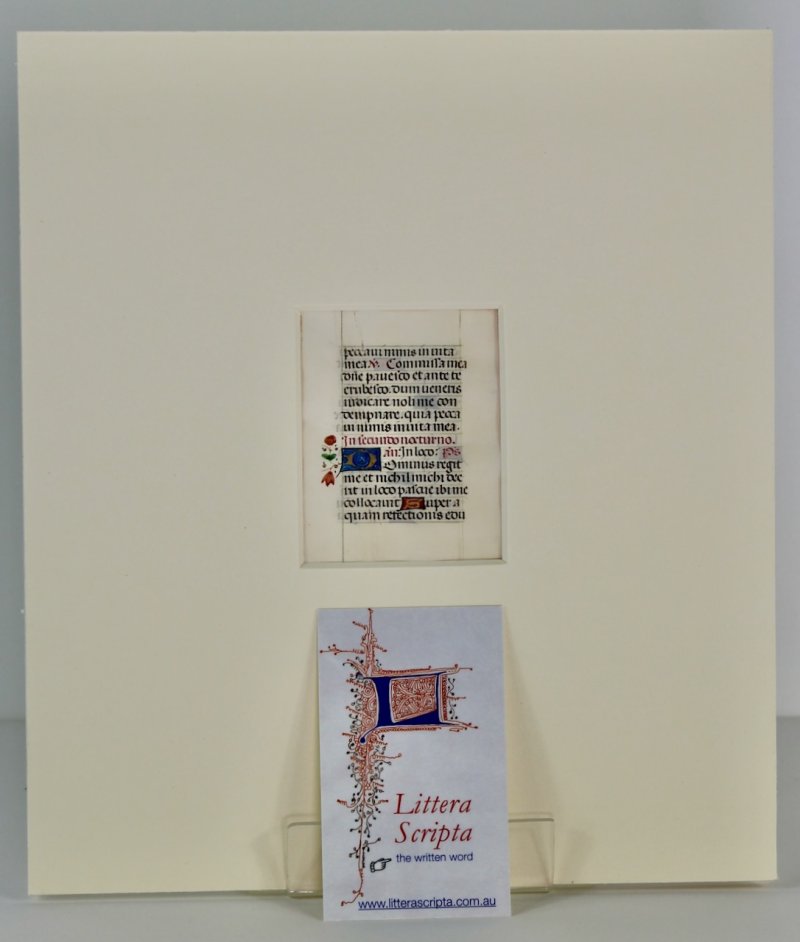 Tiny illuminated leaf from a medieval lady's Book of Hours. France, c.1475. - Click Image to Close
