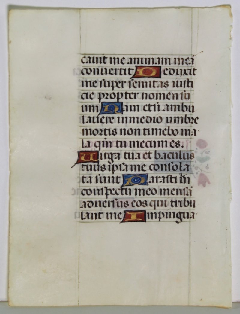 Tiny illuminated leaf from a medieval lady's Book of Hours. France, c.1475. - Click Image to Close
