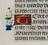 Tiny illuminated leaf from a medieval lady's Book of Hours. France, c.1475.