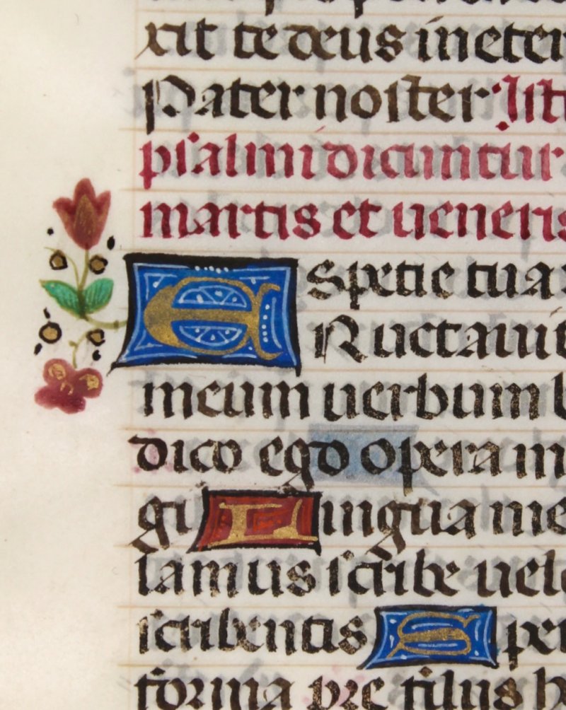 Tiny illuminated leaf from a medieval lady's Book of Hours. France, c.1475. - Click Image to Close