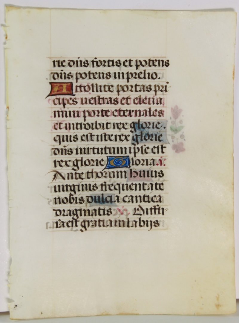 Tiny illuminated leaf from a medieval lady's Book of Hours. France, c.1475. - Click Image to Close