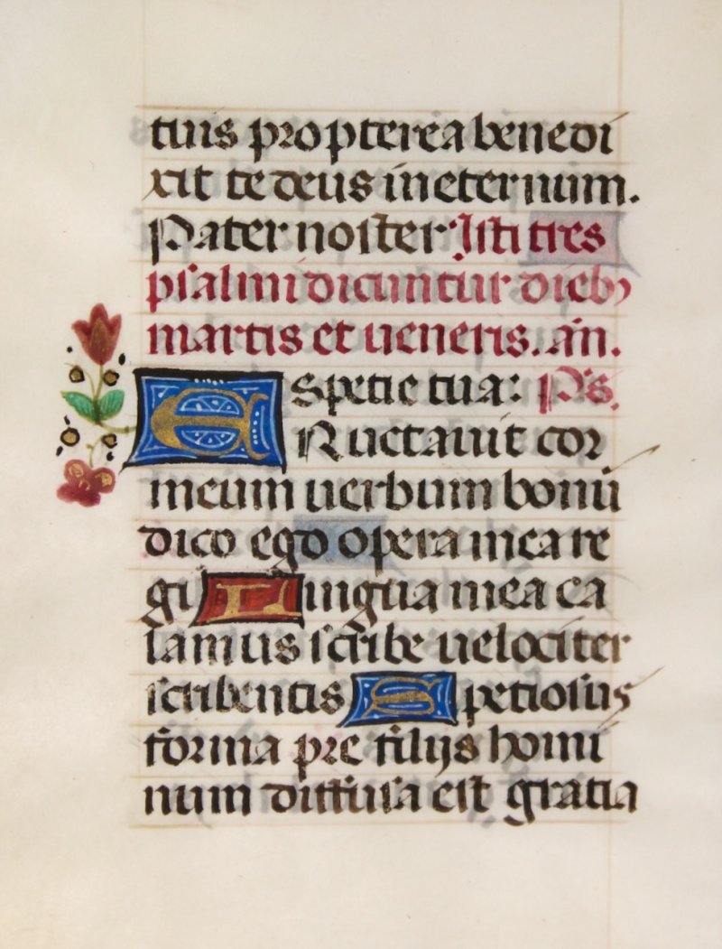 Tiny illuminated leaf from a medieval lady's Book of Hours. France, c.1475. - Click Image to Close