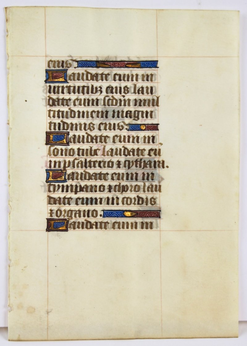 The Song of Zachariah. Medieval Book of Hours leaf, c.1480. - Click Image to Close