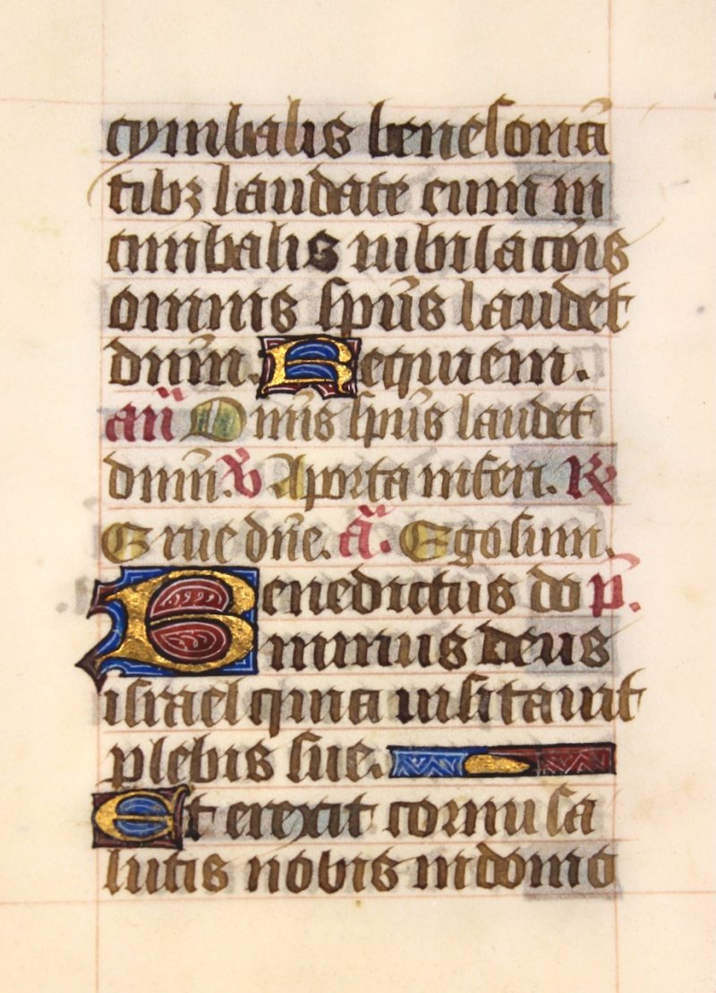 The Song of Zachariah. Medieval Book of Hours leaf, c.1480. - Click Image to Close