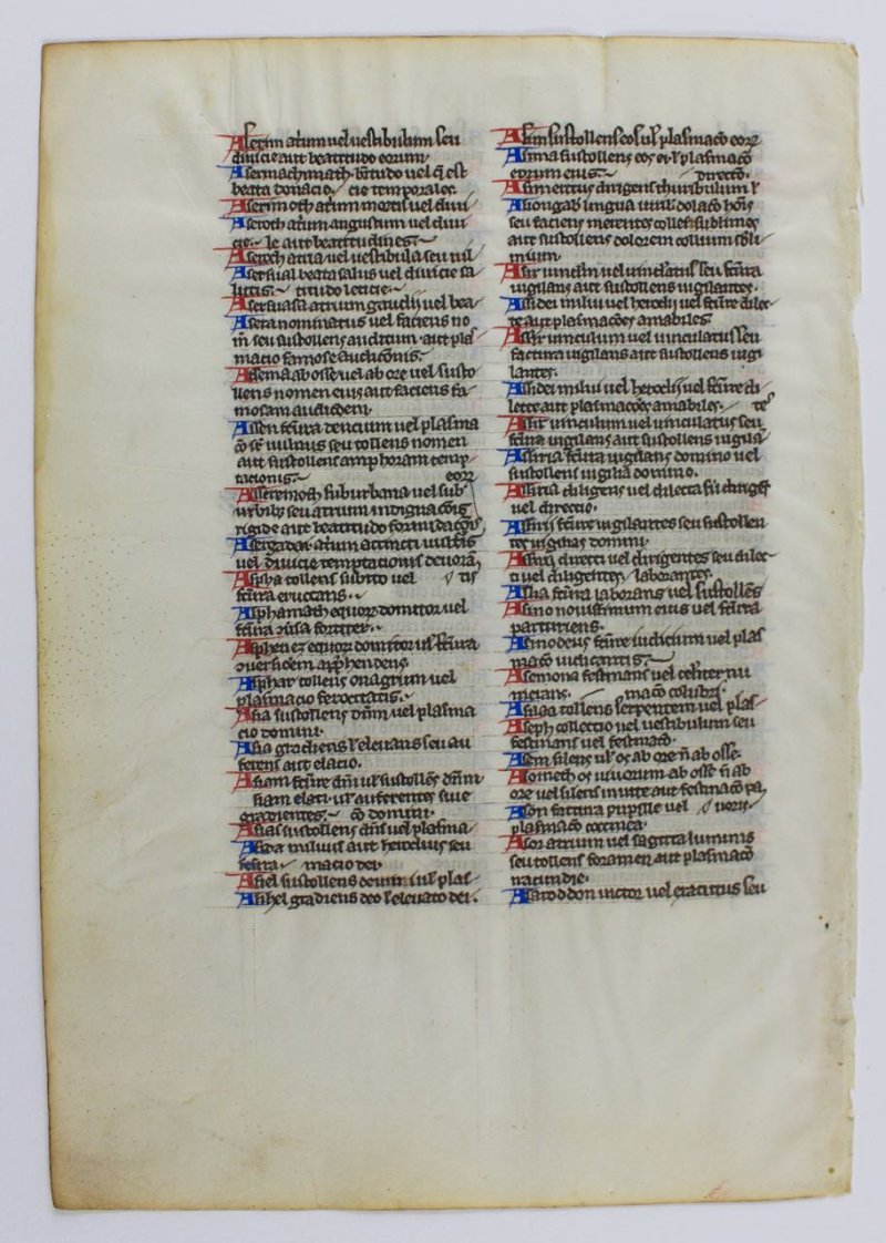 Interpretation of Hebrew Names, Parisian Bible leaf, c 1250. - Click Image to Close
