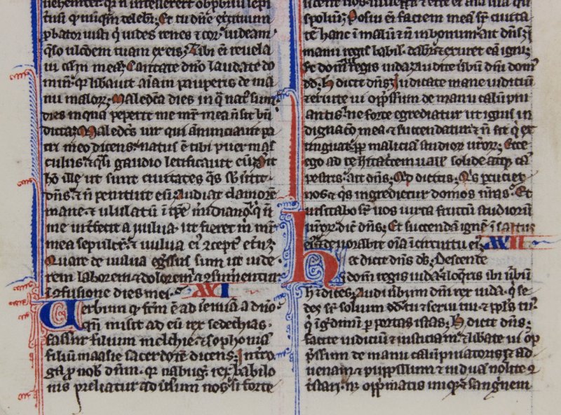 Manuscript leaf, Parisian ”Pocket Bible”, c.1250 with a scribal correction. - Click Image to Close