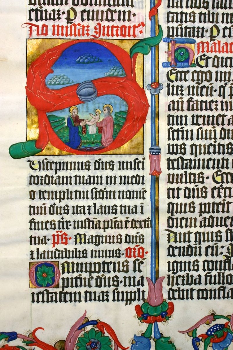 Superb illuminations. Italian Lectern Missal leaf, c. 1480 - Click Image to Close