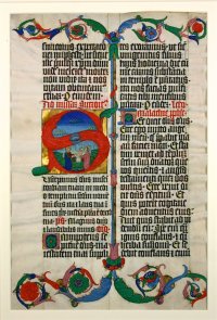 Superb illuminations. Italian Lectern Missal leaf, c. 1480