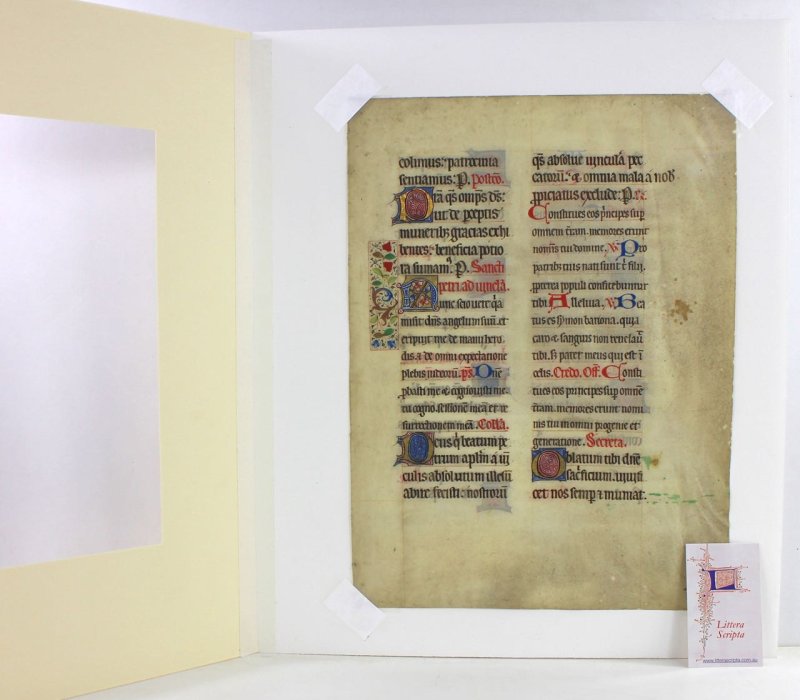 Large, very decorative Missal Leaf. c. 1425 - Click Image to Close