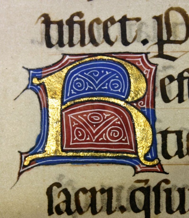 Highly decorative manuscript Missal leaf, c.1425 - Click Image to Close