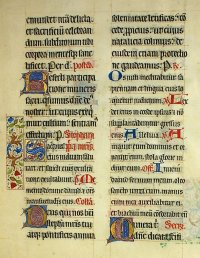 Highly decorative manuscript Missal leaf, c.1425