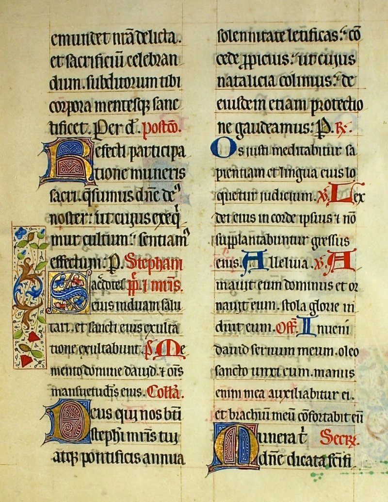 Highly decorative manuscript Missal leaf, c.1425 - Click Image to Close