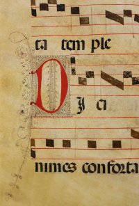 SOLD Large Illuminated Gregorian chant leaf, c. 1500