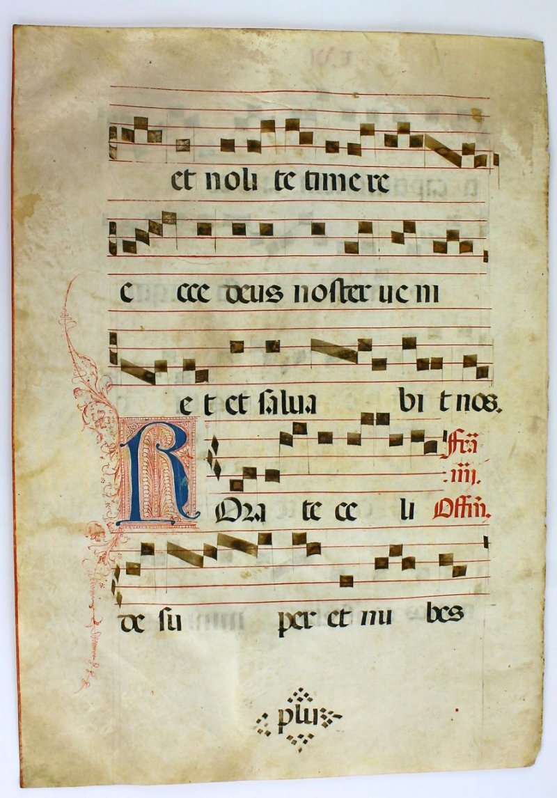 SOLD Large Illuminated Gregorian chant leaf, c. 1500 - Click Image to Close