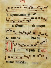 SOLD Large Illuminated Gregorian chant leaf, c. 1500