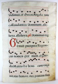 Antiphon for the Annunciation to the Shepherds. Gregorian Chant leaf, c.1600, Spain.