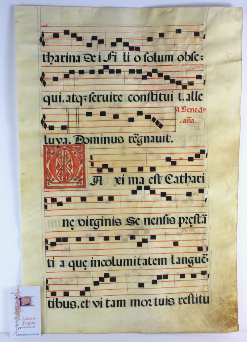 Antiphons for St. Catherine of Siena. Gregorian Chant leaf, c.1600, Spain. - Click Image to Close