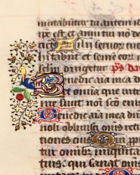 Jewel-like initials in an illuminated m/s Breviary leaf, c.1475.