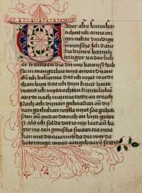Beautifully decorated Dutch language manuscript leaf, c. 1500