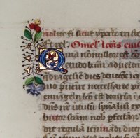 Manuscript Breviary leaf, c. 1475 with jewel-like illuminated initials.