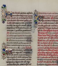 Pristine condition. Manuscript Breviary leaf, c. 1475 with jewel-like illuminated initials.