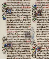 Manuscript Breviary leaf, c. 1475 with jewel-like illuminated initials.