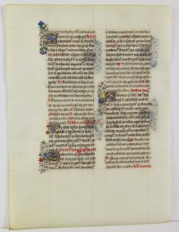 Manuscript Breviary leaf, c. 1475 with jewel-like illuminated initials.