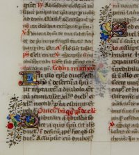 Manuscript Breviary leaf, c. 1475 with jewel-like illuminated initials.