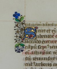 Manuscript Breviary leaf, c. 1475 with jewel-like illuminated initials.