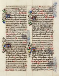 Manuscript Breviary leaf, c. 1475 with jewel-like illuminated initials.